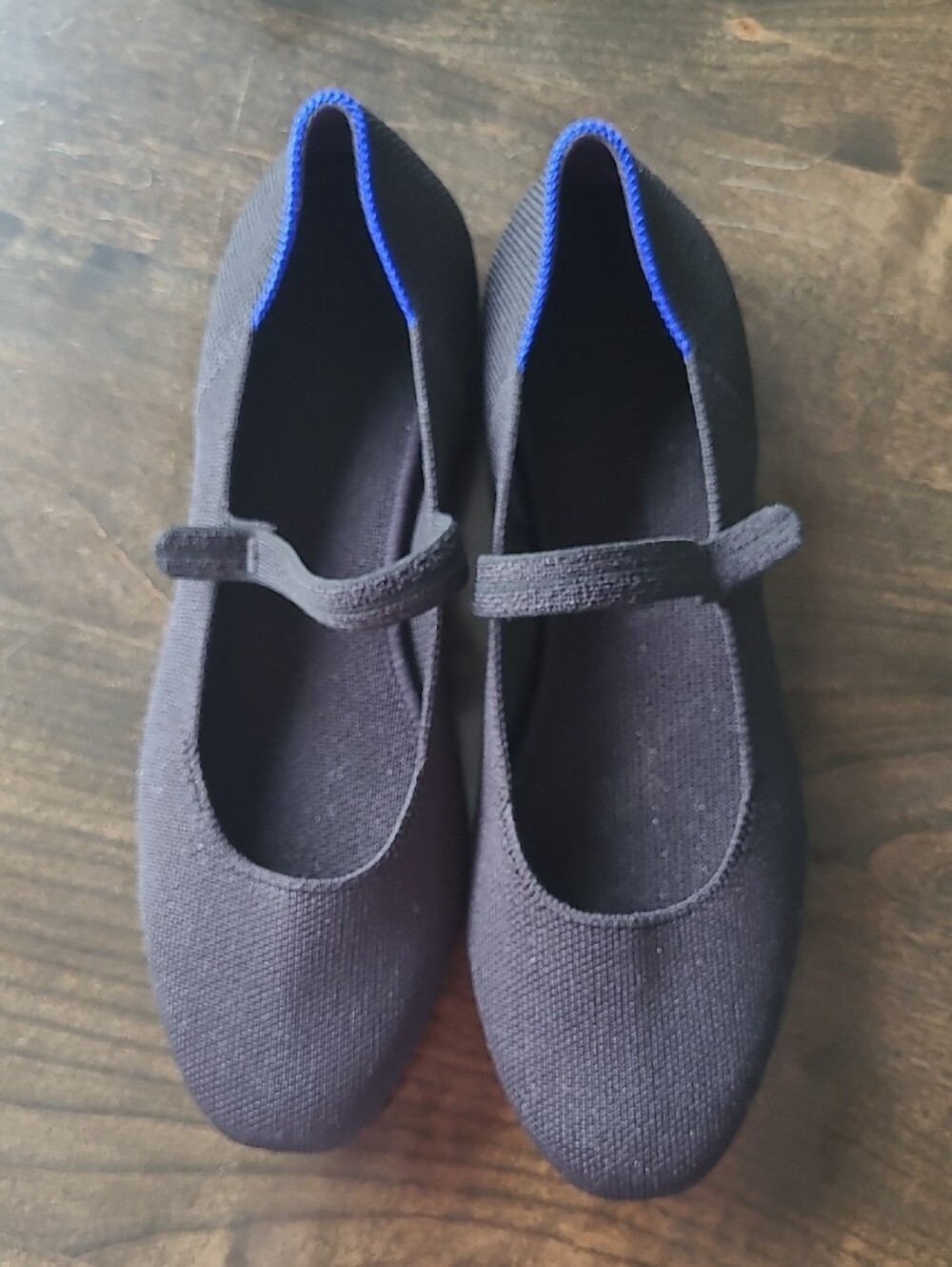 Rothy's Black Mary Jane Flats with Blue Trim Size 7.5